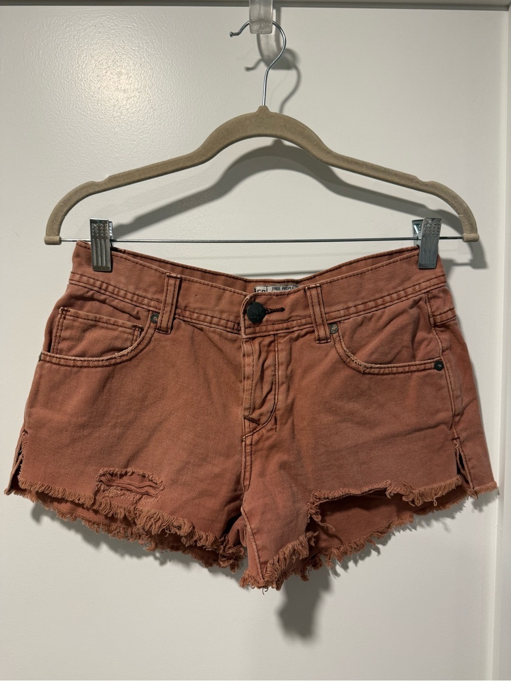 Free People Women’s Muted Red Pink Cut-Off Denim Shorts - Size 25